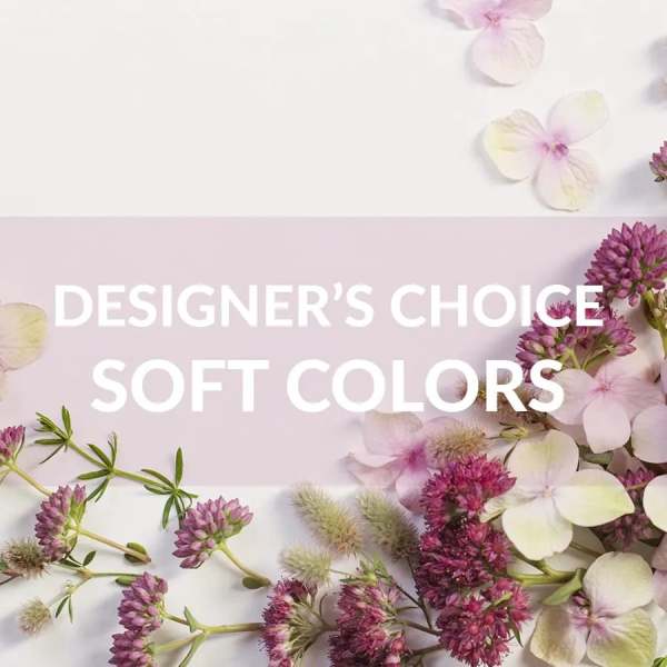 Soft pink and purple flowers arranged around the words "Designer’s Choice Soft Colors"