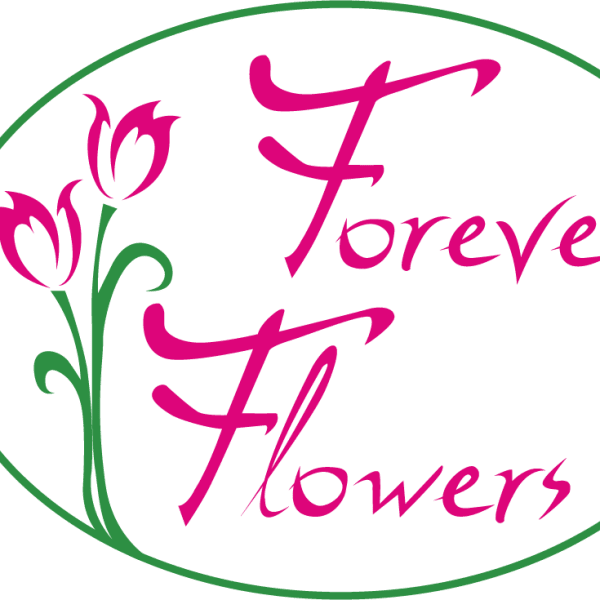 Pink floral logo with tulip icons and the words Forever Flowers