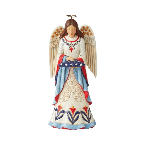 Decorative angel figurine holding a star-spangled cloth