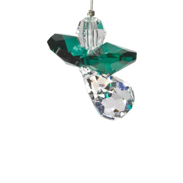 Faceted crystal angel ornament with green and clear pieces