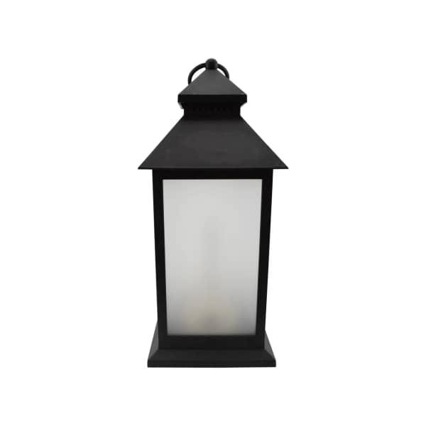 Black metal lantern with frosted glass panels