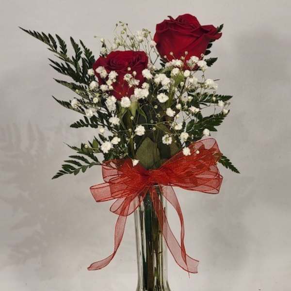 Two Red Roses in Bud Vase