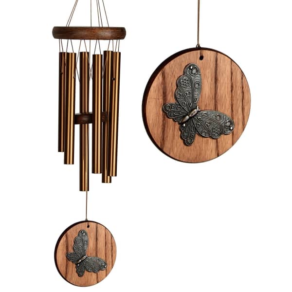 Wooden wind chimes with butterfly ornaments