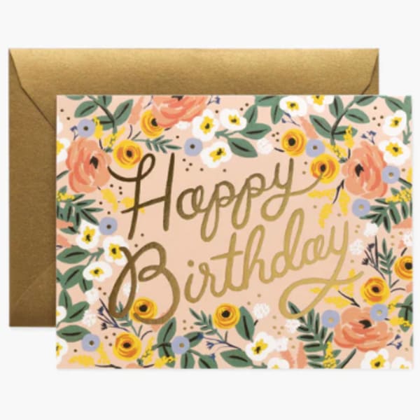 Birthday card with floral pattern in a kraft envelope