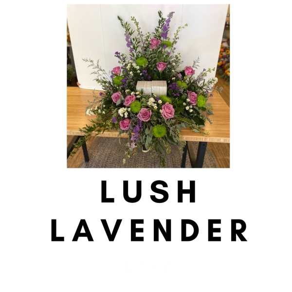 Lavender and pink floral arrangement with green accents