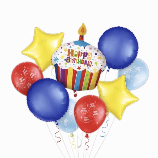 Birthday balloon bouquet with star and round balloons