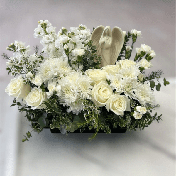 All White Funeral Centerpiece
