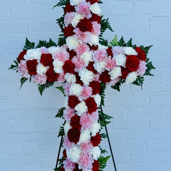 Red, White and Pink Carnation Standing Cross
