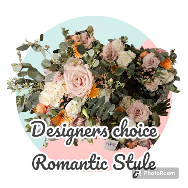 Mixed bouquet of blush and white roses with orange flowers