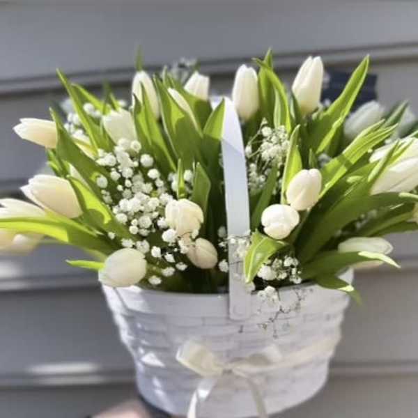 Tulips in a basket