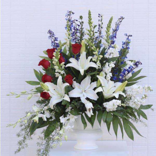 Red, White, and Blue Funeral Arrangement