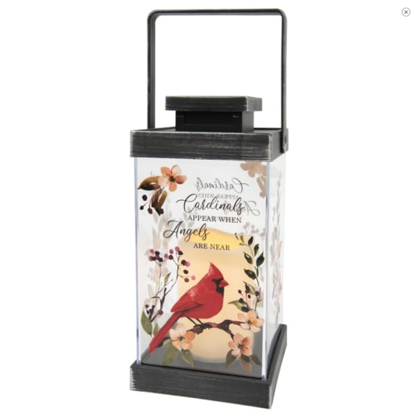 Decorative lantern with a cardinal and floral print