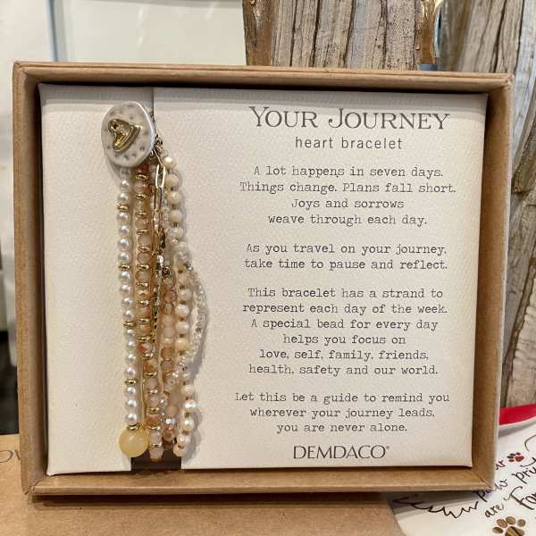 Beaded heart bracelet in a gift box with printed message card