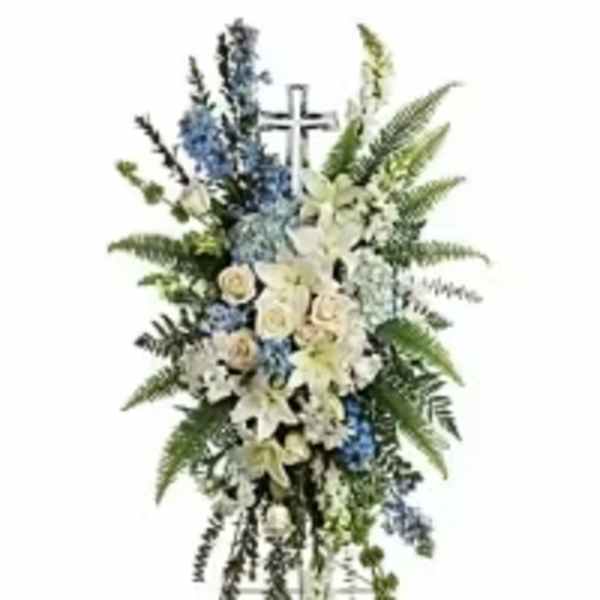 Blue & White Crystal Cross Standing Spray