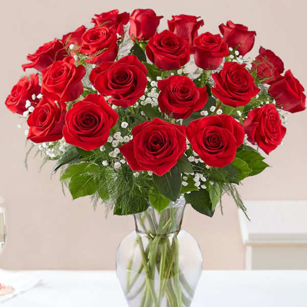 24 red roses in a vase