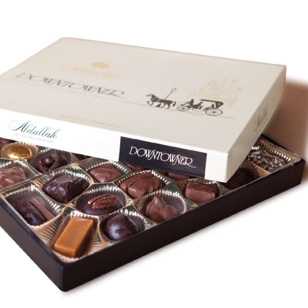 Box of assorted chocolates in a gift box