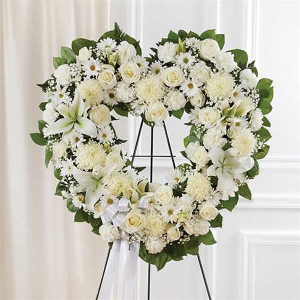 Always Remembe Floral Heart Tribute- White
