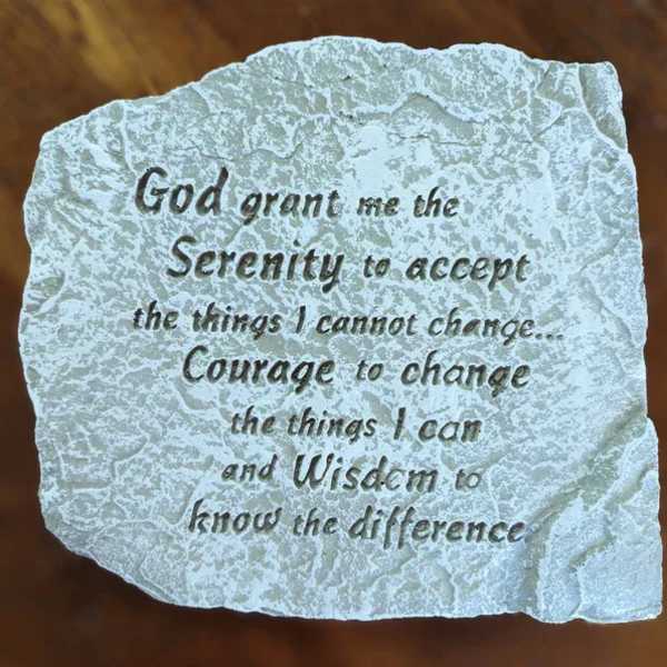 Decorative stone plaque with an engraved Serenity Prayer quote
