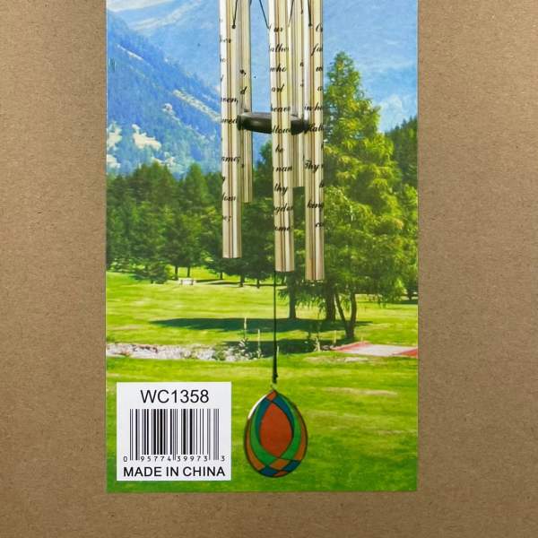 Decorative wind chime with a cross and colorful glass accents