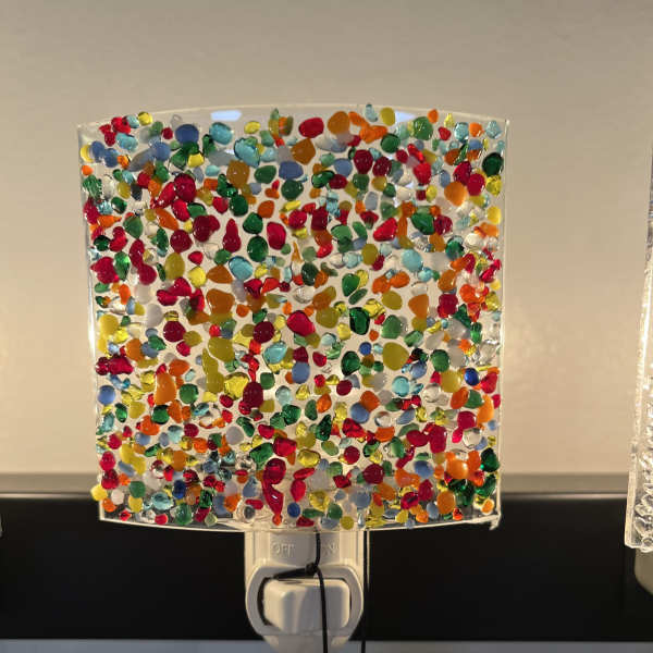 Colorful glass mosaic night light with a square shade