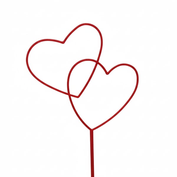 Two red heart-shaped picks on a single stem