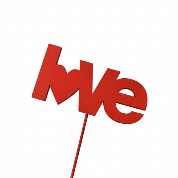 Red "love" sign on a stick against a white background