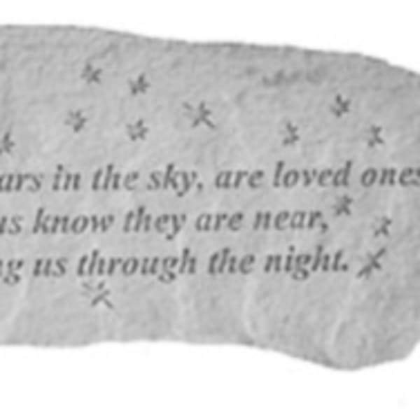 Stone plaque with a memorial quote and star decorations