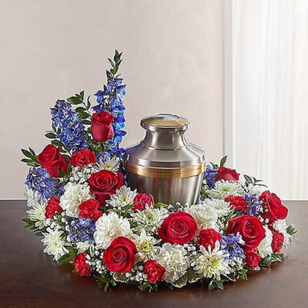patriotic tribute ) Cremation Urn arrangement.