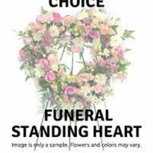 Pastel standing heart floral tribute with mixed flowers