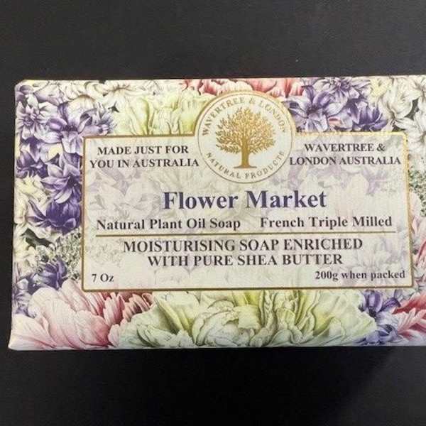 Flower Market soap bar in floral printed packaging