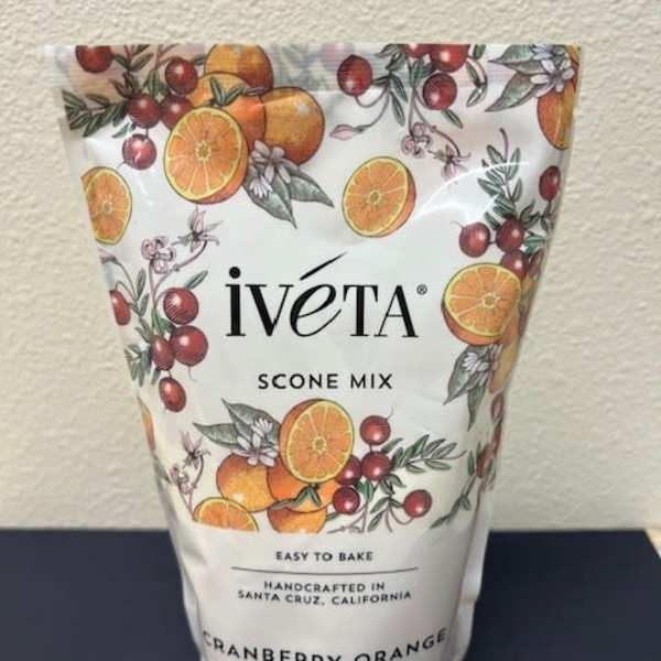 Bag of cranberry orange scone mix with fruit illustrations