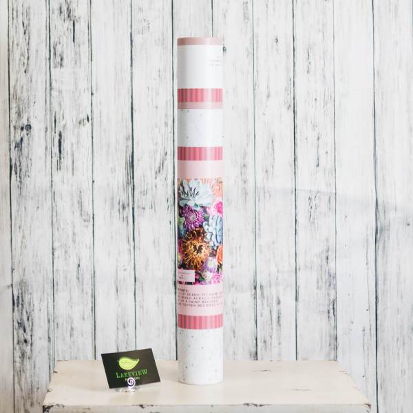 Tall floral gift tube with colorful flower artwork