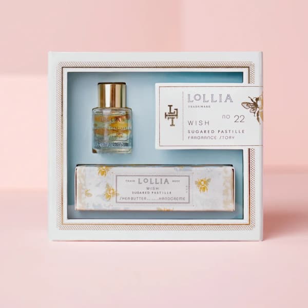 Gift set with perfume and hand cream in a decorative box