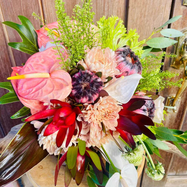 tropical spring mix wedding bouquet