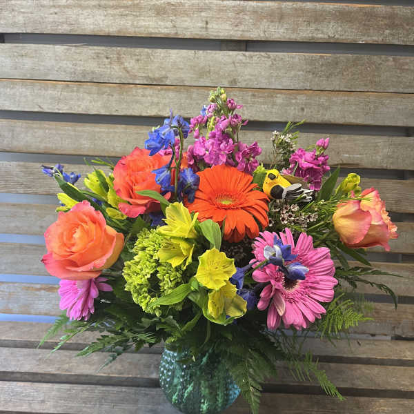 Bright Designer's choice in ASST COLORED beaded glass vase