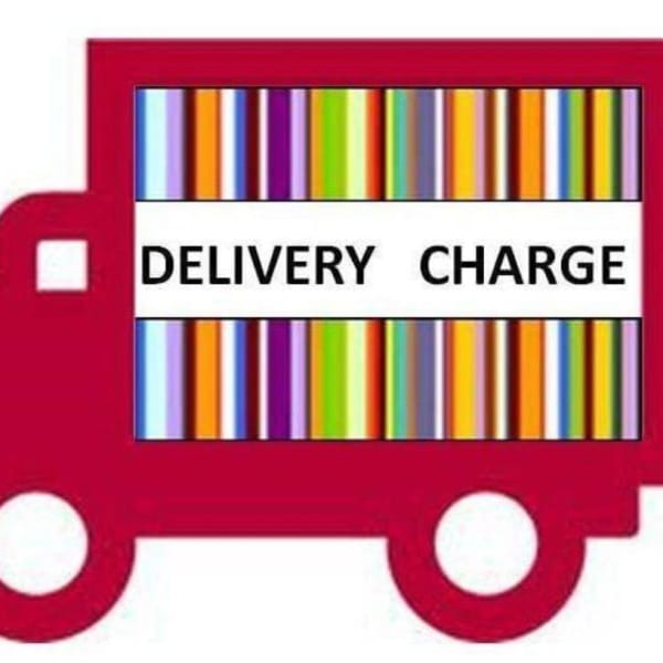 Red delivery truck graphic with the words "DELIVERY CHARGE"
