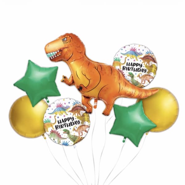 Dinosaur birthday balloon bouquet with star and round balloons