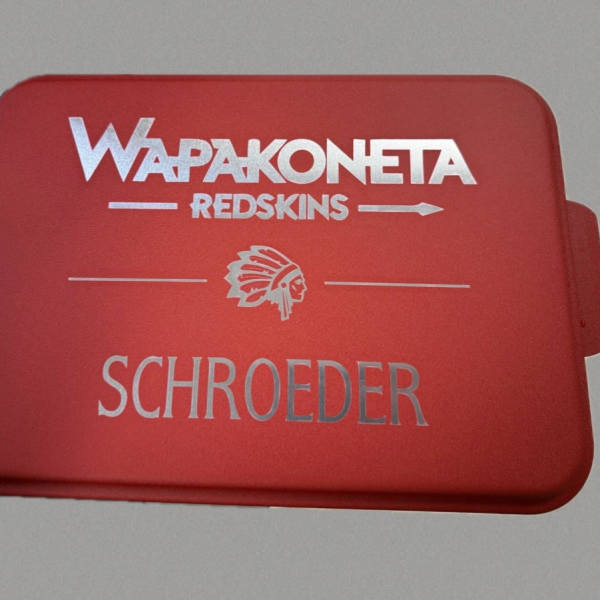 Red hard case with white Wapakoneta Redskins and Schroeder text