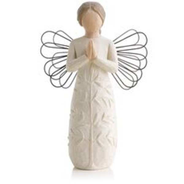 Beige angel figurine with wire wings and folded hands
