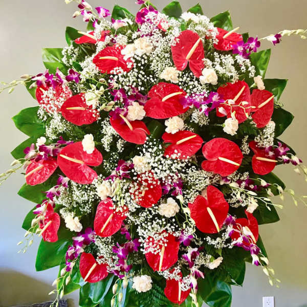 #72 RED ANTHURIUM & PINK CARNATION WREATH