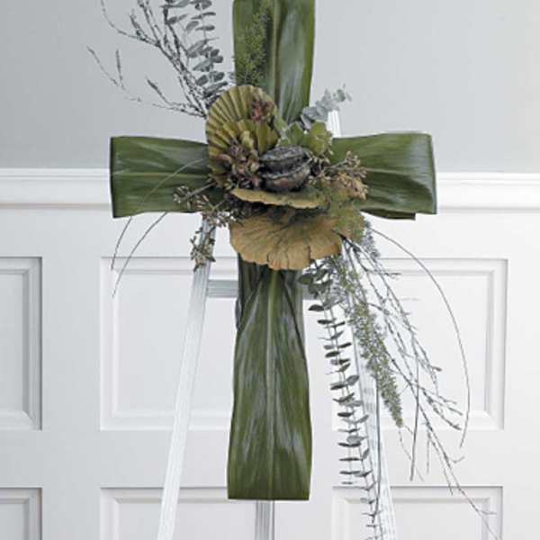 Cherished Cross Foliage Standing Spray