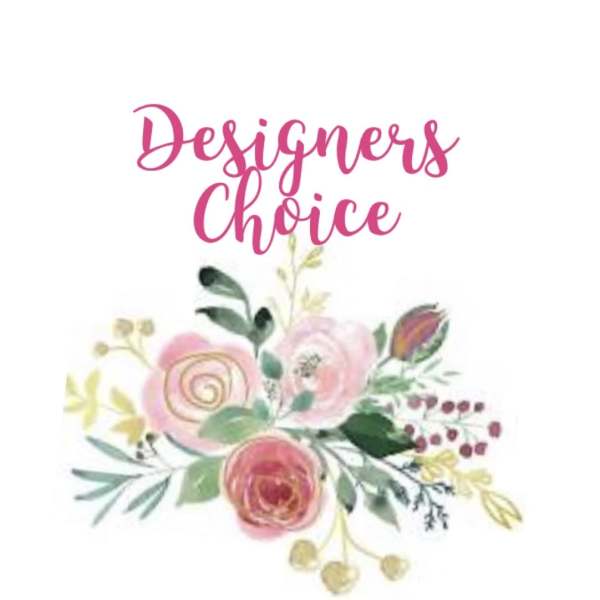 Pink "Designers Choice" text above a watercolor floral bouquet illustration