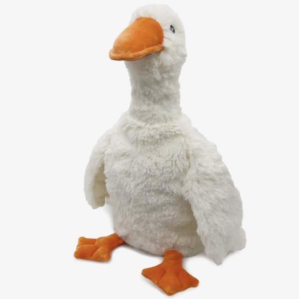 White plush goose with an orange beak and feet