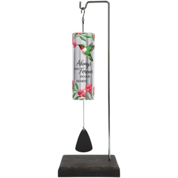 Memorial wind chime with floral tube and black clapper
