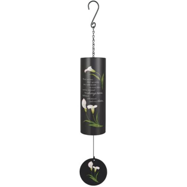 Black hanging wind chime with white calla lily designs