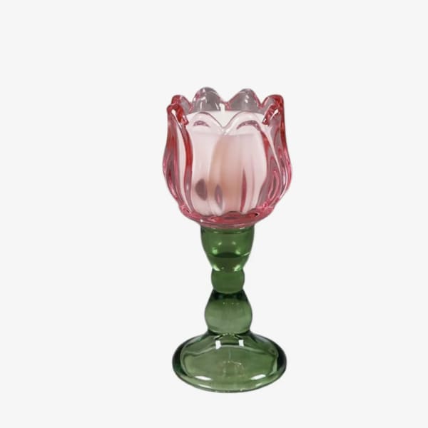 Pink Iridescent Tulip Wine Glass Candle-Peony Scented