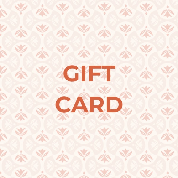 Gift card with a pale floral pattern and orange text