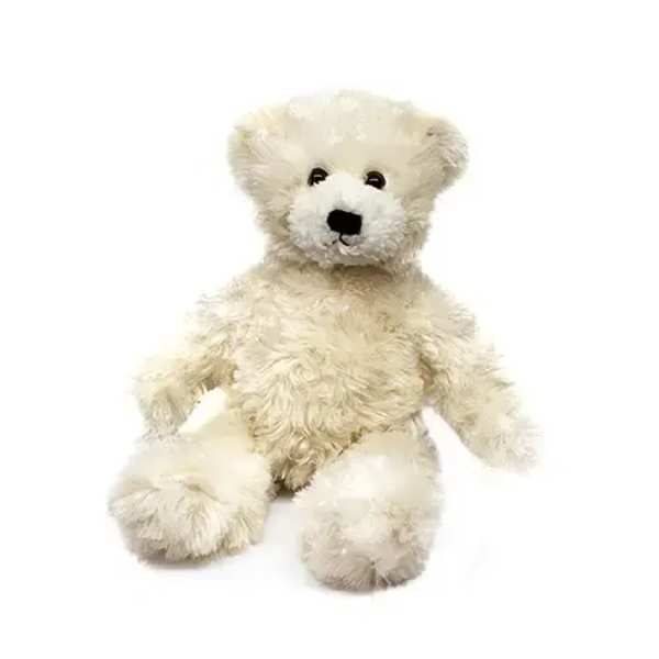 Cream-colored teddy bear sitting on a white background