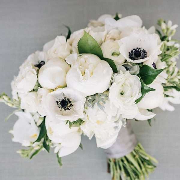White bouquet with anemones and ranunculus