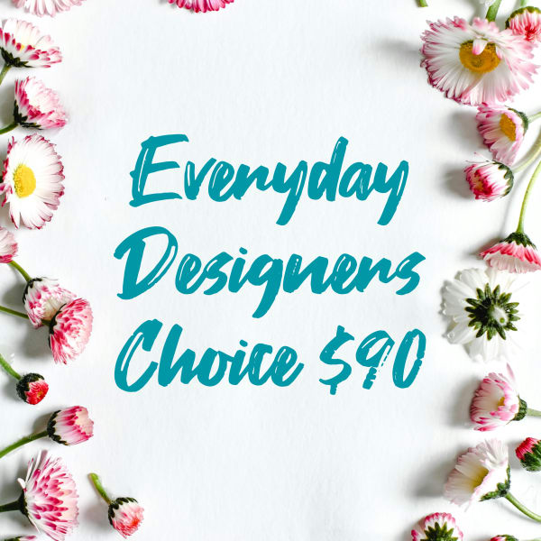 Pink and white daisies framing teal text on a white background